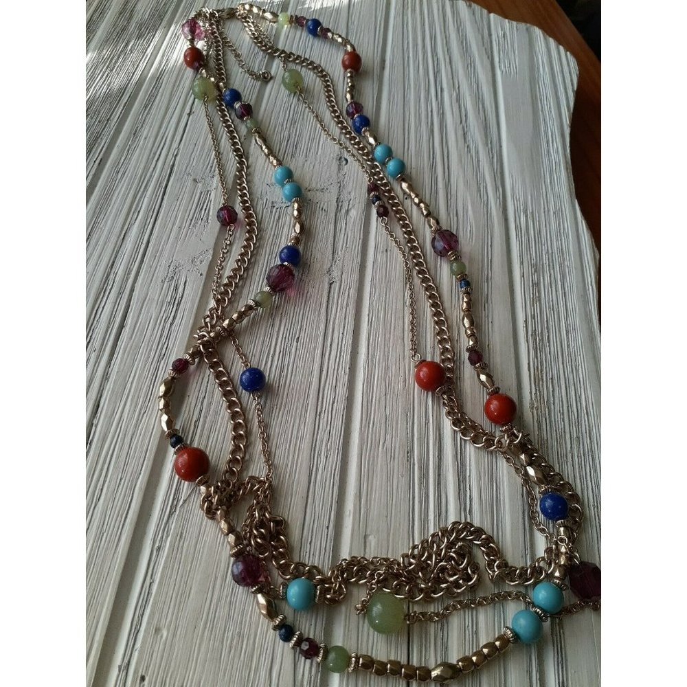 2028 Jewelry 34" Long Multi Strand Beaded Necklace Gold Layered Chain